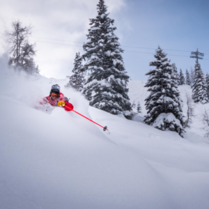 skiing in deep powderat grand targhee